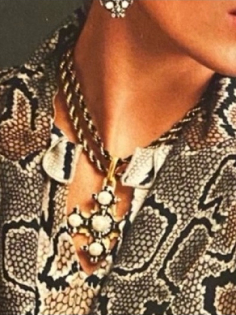 CAbi Antique-Gold Cross Pendant Necklace with Pearl Accents